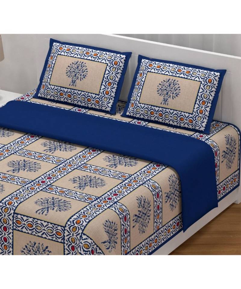 multicolor cotton abstract print bedsheet with pillow covers