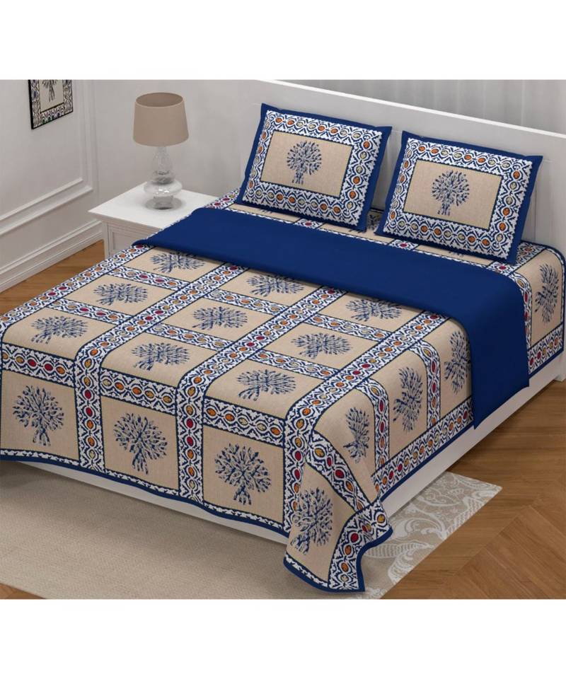 multicolor cotton abstract print bedsheet with pillow covers