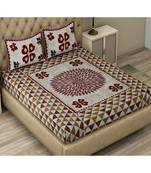multicolor cotton abstract print bedsheet with pillow covers