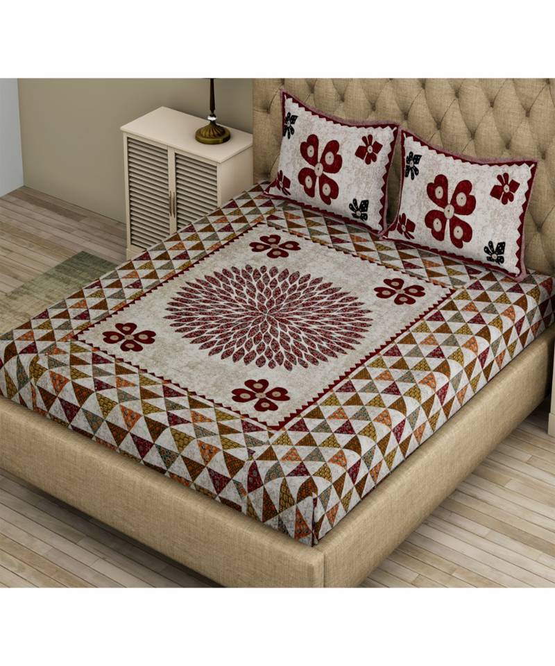 multicolor cotton abstract print bedsheet with pillow covers