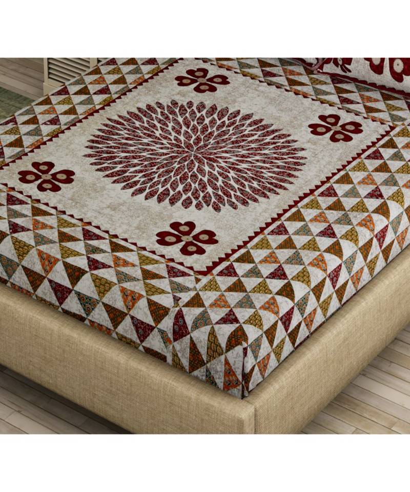 multicolor cotton abstract print bedsheet with pillow covers