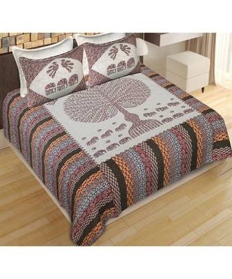 multicolor cotton abstract print bedsheet with pillow covers 1