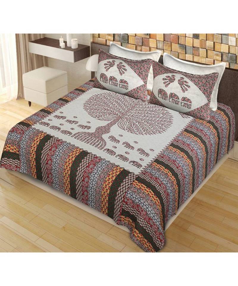 multicolor cotton abstract print bedsheet with pillow covers