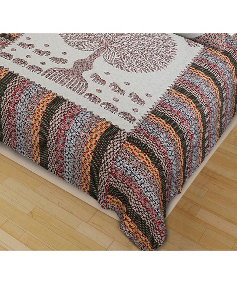 multicolor cotton abstract print bedsheet with pillow covers