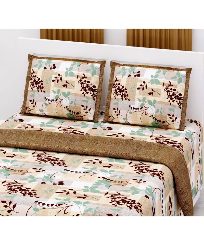 multicolor cotton abstract print bedsheet with pillow covers