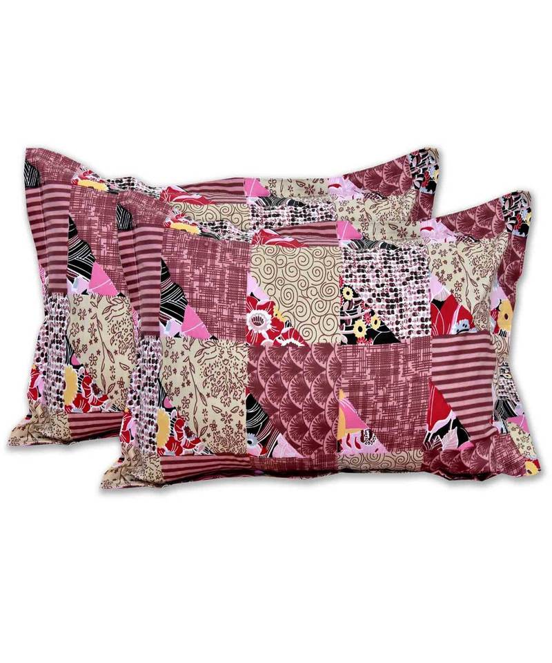 multicolor cotton abstract print bedsheet with pillow covers