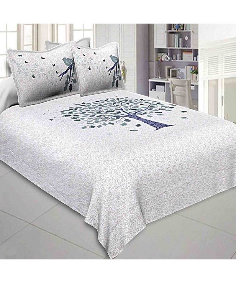 multicolor cotton abstract print bedsheet with pillow covers