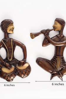 eCraftIndia Set of 2 Jugalbandi Musicians DECORative Brass Wall Hanging