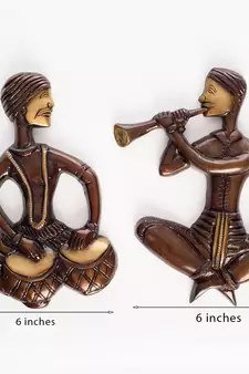 eCraftIndia Set of 2 Jugalbandi Musicians DECORative Brass Wall Hanging