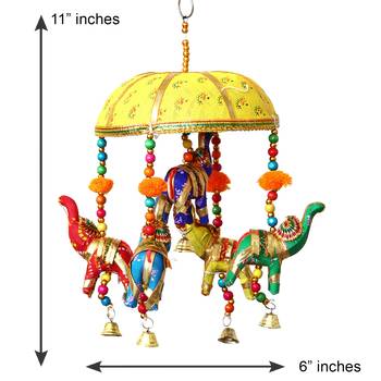 eCraftIndia Handcrafted DECORative Elephant Wall Door Window Hanging Bells 5