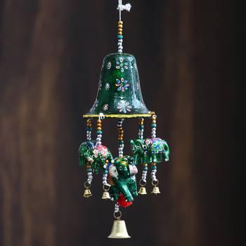 eCraftIndia Handcrafted DECORative Elephant Wall Door Window Hanging Bells 1