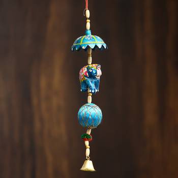 eCraftIndia Handcrafted DECORative Elephant Wall Door Window Hanging Bells 1