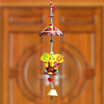 eCraftIndia Handcrafted DECORative Lord Ganesha Wall Door Window Hanging Bell 2