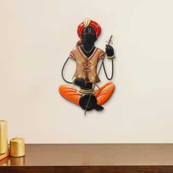 eCraftIndia Musician Tribal playing Veena Handcrafted Iron Wall Hanging 1