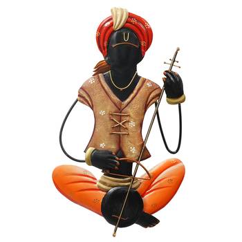 eCraftIndia Musician Tribal playing Veena Handcrafted Iron Wall Hanging 2