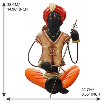 eCraftIndia Musician Tribal playing Veena Handcrafted Iron Wall Hanging 4