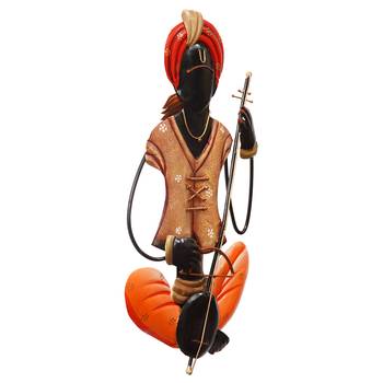 eCraftIndia Musician Tribal playing Veena Handcrafted Iron Wall Hanging 5