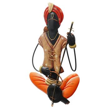 eCraftIndia Musician Tribal playing Veena Handcrafted Iron Wall Hanging 6