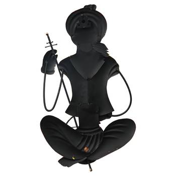 eCraftIndia Musician Tribal playing Veena Handcrafted Iron Wall Hanging 7