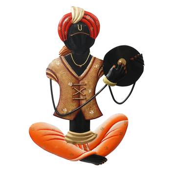 eCraftIndia Musician Tribal playing Tapri Handcrafted Iron Wall Hanging 2