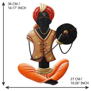 eCraftIndia Musician Tribal playing Tapri Handcrafted Iron Wall Hanging 4