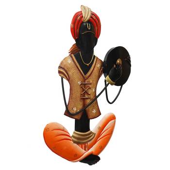 eCraftIndia Musician Tribal playing Tapri Handcrafted Iron Wall Hanging 5