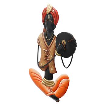 eCraftIndia Musician Tribal playing Tapri Handcrafted Iron Wall Hanging 6