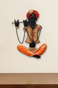 eCraftIndia Musician Tribal playing Flute Handcrafted Iron Wall Hanging