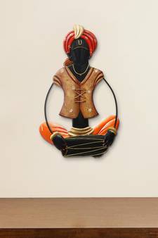 eCraftIndia Musician Tribal playing Dholak Handcrafted Iron Wall Hanging