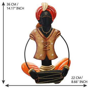 eCraftIndia Musician Tribal playing Dholak Handcrafted Iron Wall Hanging 3