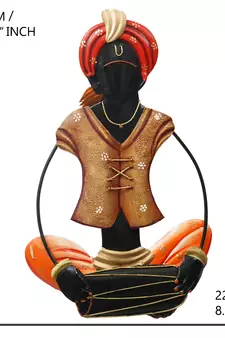 eCraftIndia Musician Tribal playing Dholak Handcrafted Iron Wall Hanging