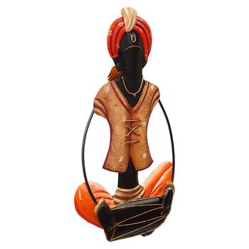 eCraftIndia Musician Tribal playing Dholak Handcrafted Iron Wall Hanging 5