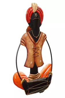 eCraftIndia Musician Tribal playing Dholak Handcrafted Iron Wall Hanging