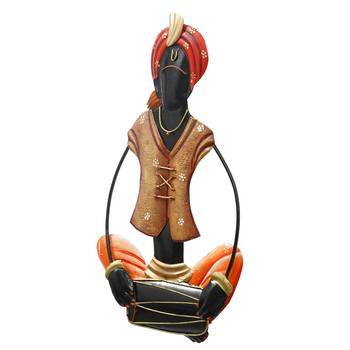 eCraftIndia Musician Tribal playing Dholak Handcrafted Iron Wall Hanging 6