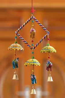eCraftIndia Handcrafted DECORative Elephant with Chatri Wall Door Window Hanging Bells