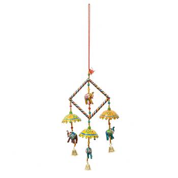 eCraftIndia Handcrafted DECORative Elephant with Chatri Wall Door Window Hanging Bells 4