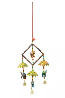 eCraftIndia Handcrafted DECORative Elephant with Chatri Wall Door Window Hanging Bells