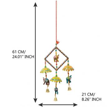 eCraftIndia Handcrafted DECORative Elephant with Chatri Wall Door Window Hanging Bells 5