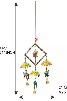 eCraftIndia Handcrafted DECORative Elephant with Chatri Wall Door Window Hanging Bells