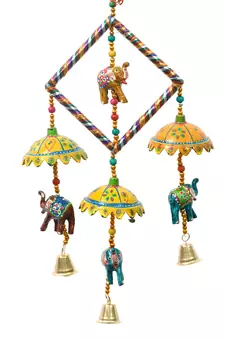 eCraftIndia Handcrafted DECORative Elephant with Chatri Wall Door Window Hanging Bells