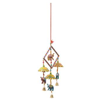 eCraftIndia Handcrafted DECORative Elephant with Chatri Wall Door Window Hanging Bells 7