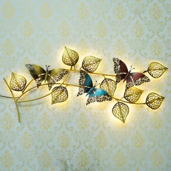 eCraftIndia DECORative Leaves and Butterfly Design Handcrafted Iron Wall Hanging with background LED's 1