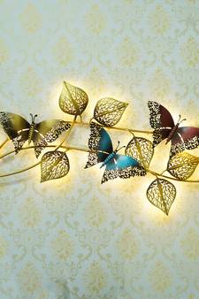 eCraftIndia DECORative Leaves and Butterfly Design Handcrafted Iron Wall Hanging with background LED's