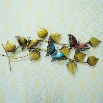 eCraftIndia DECORative Leaves and Butterfly Design Handcrafted Iron Wall Hanging with background LED's 2