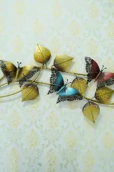 eCraftIndia DECORative Leaves and Butterfly Design Handcrafted Iron Wall Hanging with background LED's