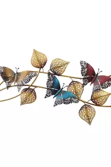 eCraftIndia DECORative Leaves and Butterfly Design Handcrafted Iron Wall Hanging with background LED's