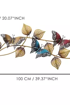 eCraftIndia DECORative Leaves and Butterfly Design Handcrafted Iron Wall Hanging with background LED's