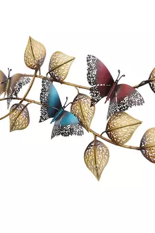 eCraftIndia DECORative Leaves and Butterfly Design Handcrafted Iron Wall Hanging with background LED's