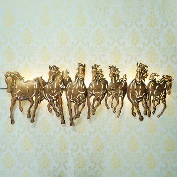 eCraftIndia Running 7 Horses Design Handcrafted Iron Wall Hanging with background LED's 2