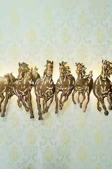 eCraftIndia Running 7 Horses Design Handcrafted Iron Wall Hanging with background LED's